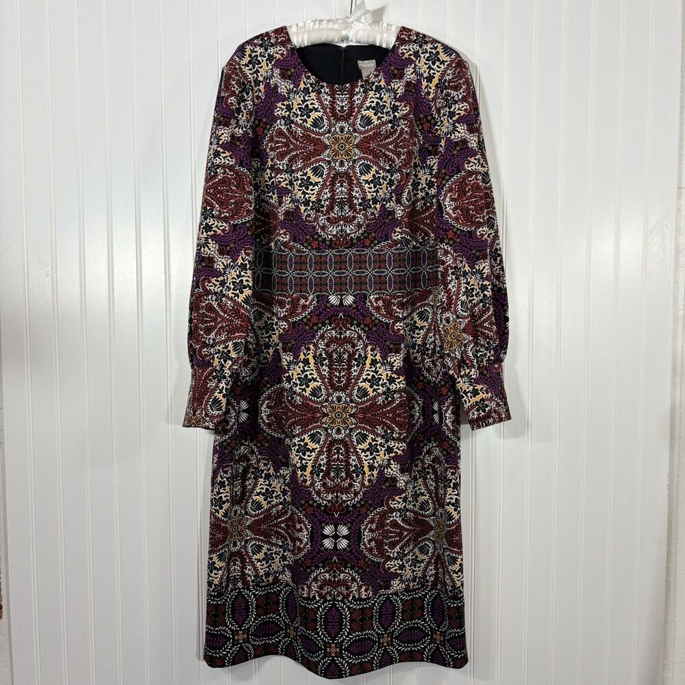 CHICO'S Womens Sz 3 (16/18) Multicolored Medallion Print Sheath Dress Lined Ikat